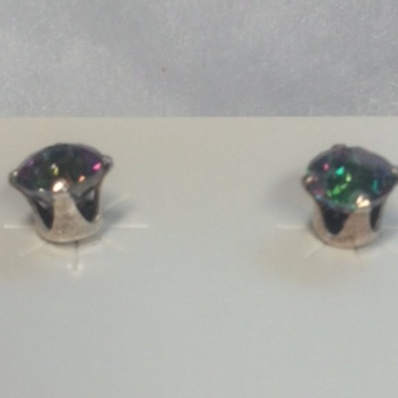 Rainbow Beveled Quartz Silver Post Earrings - Picture 6 of 7